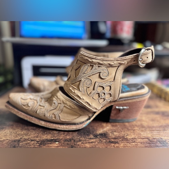 Lane Boots Robin Floral Cutout Leather Slingback Western Mules Size 9.5 - Picture 3 of 14